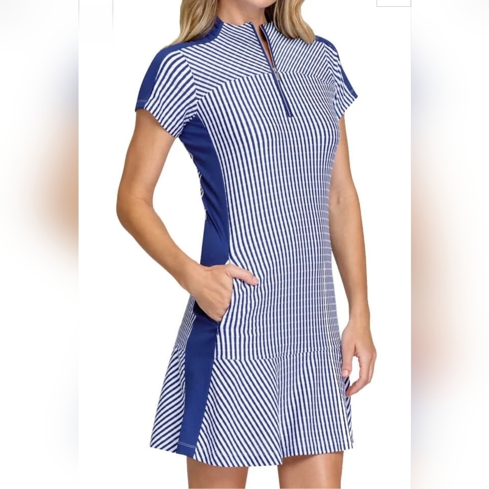 Tail Women's Katie Golf Dress Navy/White Striped Short Sleeve Sz XS